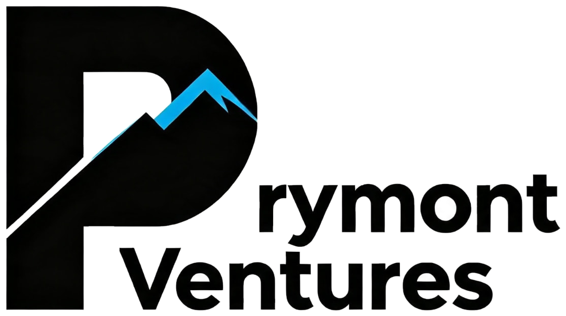 Prymont Ventures logo — a bold black letter P with a sharp blue mountain peak
